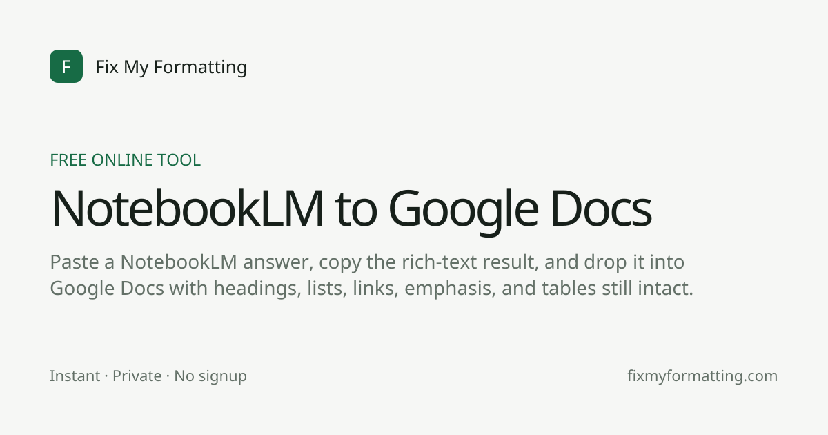 NotebookLM to Google Docs Converter — Free Online